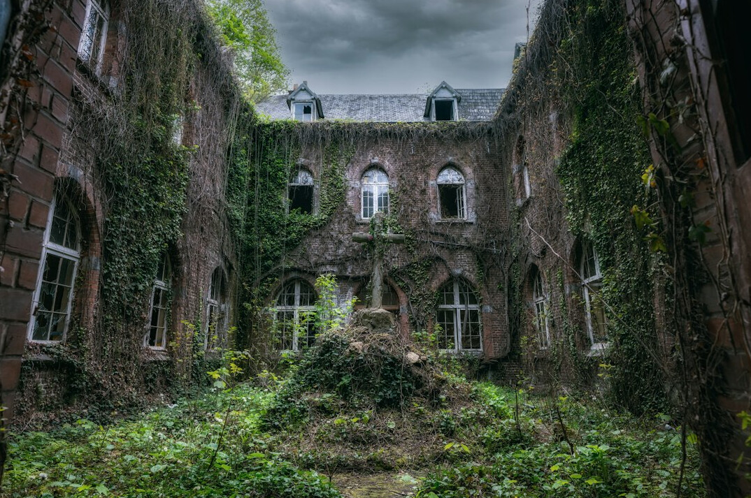 old mansion garden overgrown